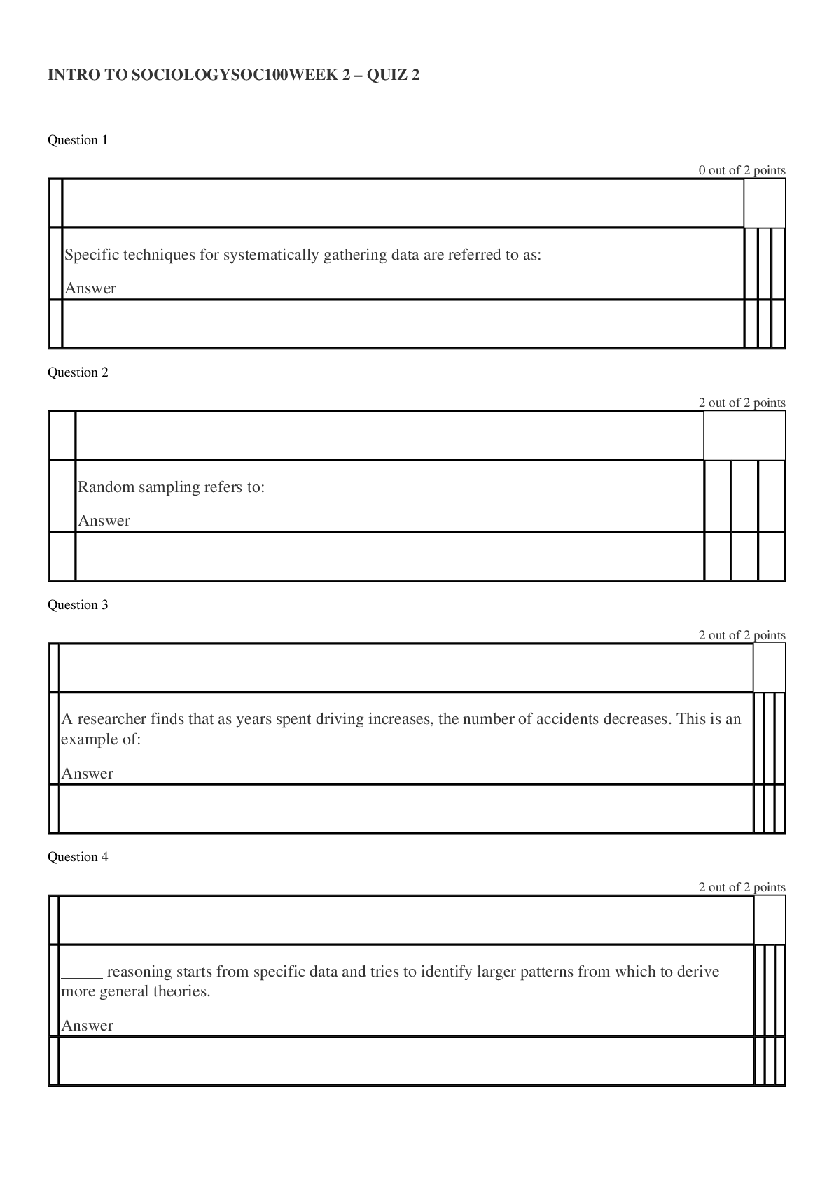 Preview of SOC 100 Quiz 2
